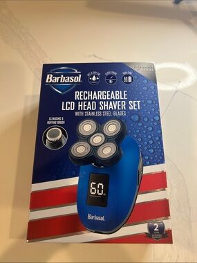 Barbasol Rechargeable LCD Head Shaver Set - Blue New In Box